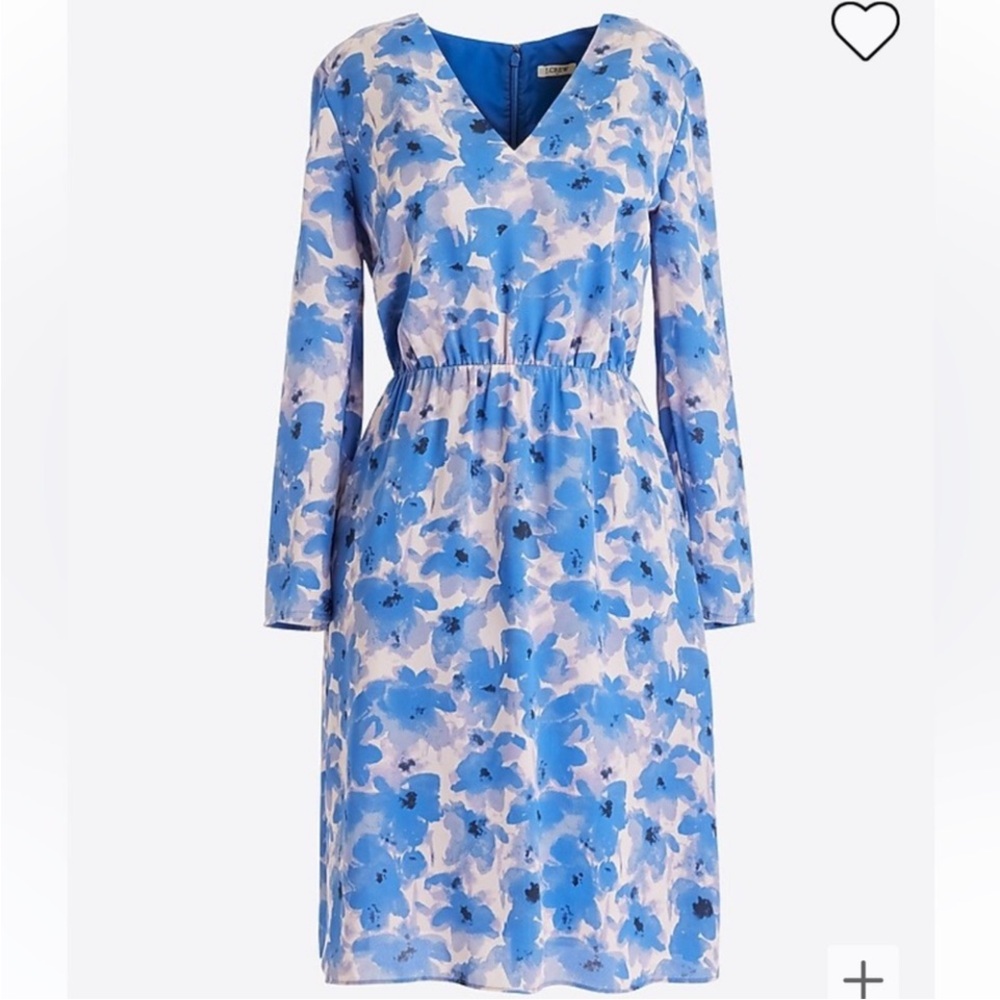 J Crew Factory Blue Floral Long Sleeve V Neck Dress Size 10 - Picture 7 of 13